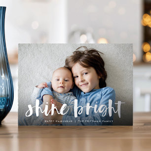 Shine Bright Full Photo Hanukkah Silver Foil Holiday Card