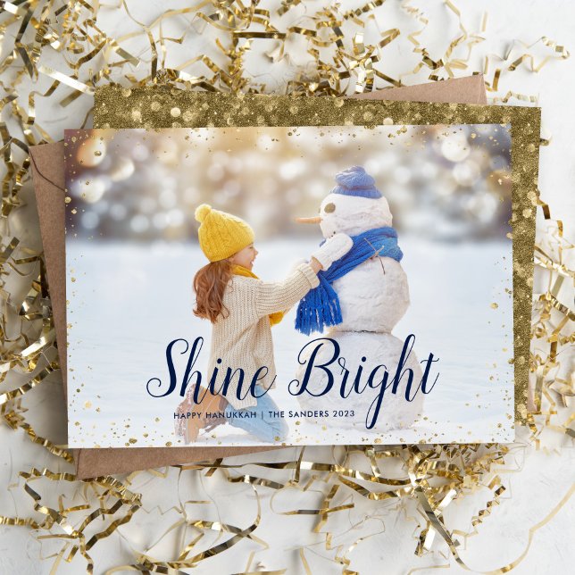 Shine Bright | Glitz Faux Glitter Photo Overlay Holiday Card (Creator Uploaded)