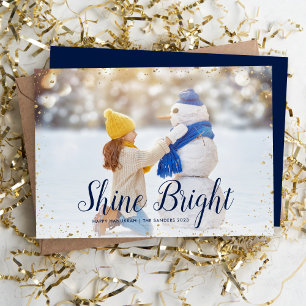 Shine Bright Glitz Faux Glitter Photo Overlay Holiday Card
