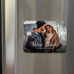 Shine Bright | Glitz Faux Glitter Photo Overlay Magnet<br><div class="desc">Custom printed holiday photo magnets with a simple template for customisation. This chic modern design has a faux glitter confetti border and stylish calligraphy text. The wording says "Shine Bright". Personalise it with your photos and add your family name and the year. Use the design tools to edit the text,...</div>