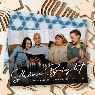 Shine Bright Handwriting Script Hanukkah Photo Holiday Card