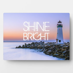 Shine Bright Lighthouse Pastel Sunset Rocky Beach Plaque