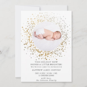 Shine Bright Modern Gold Holiday Christmas Newborn Card