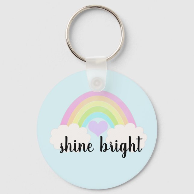 Shine Bright  Pastel Watercolor Rainbow Key Ring (Front)