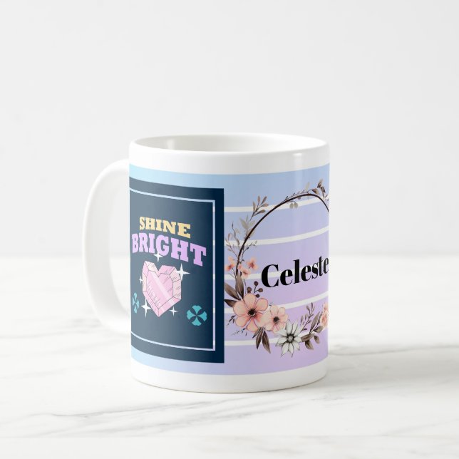 Shine Bright – Personalized Floral Inspirational M Coffee Mug (Front Left)