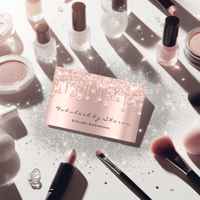 Shine Bright with Makeup Artist Eyelash Blogger Di Business Card (Makeup Artist Eyelash Blogger Diamond Drips Rose Business Card)