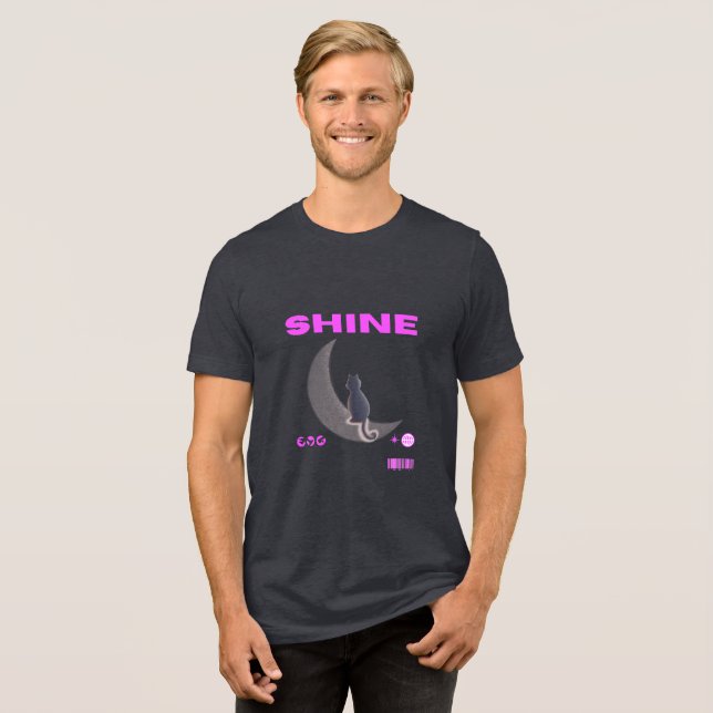 Shine Cat on the Moon T-Shirt Tri-Blend Shirt (Front Full)