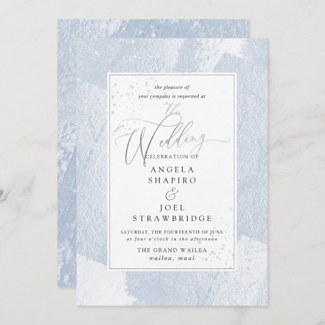 Shine, Dusty Blue Watercolor+Faux Metallic Invitation (Front/Back)