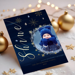 Shine Elegant Snowflakes & Jewels Photo Wreath Foil Holiday Card
