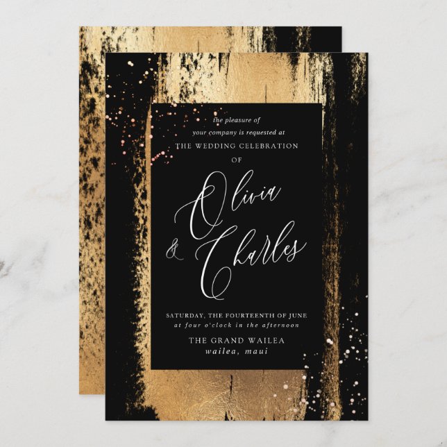 Shine, Faux Metallic Gold Brush Stroke Invitation (Front/Back)