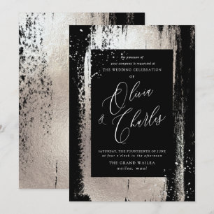 Shine, Faux Metallic Silver Brush Stroke Invitation