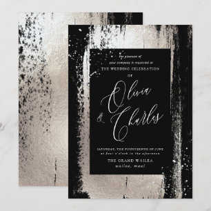 Shine, Faux Metallic Silver Brush Stroke Invitation