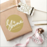 Shine Glow Handwrite Script On Gold Modern Holiday Classic Round Sticker<br><div class="desc">Designed by fat*fa*tin. Easy to customise with your own text,  photo or image. For custom requests,  please contact fat*fa*tin directly. Custom charges apply.

www.zazzle.com/fat_fa_tin
www.zazzle.com/color_therapy
www.zazzle.com/fatfatin_blue_knot
www.zazzle.com/fatfatin_red_knot
www.zazzle.com/fatfatin_mini_me
www.zazzle.com/fatfatin_box
www.zazzle.com/fatfatin_design
www.zazzle.com/fatfatin_ink</div>