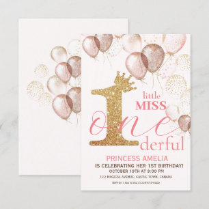 Shine Gold Crown Princess BlushFirst Birthday Invitation