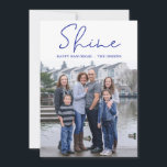Shine Happy Hanukkah Blue Photo Holiday Card<br><div class="desc">This wonderful photo card with "Shine", "Happy Hanukkah" and your family in blue on the front and matching blue back with white Stars of David is perfect for any family. Everyone will love getting a new photo. To make this card your own, simply select Personalise this template, upload a favourite...</div>