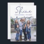 Shine Happy Hanukkah Blue Photo Holiday Card<br><div class="desc">This wonderful photo card with "Shine", "Happy Hanukkah" and your family in blue on the front and matching blue back with white Stars of David is perfect for any family. Everyone will love getting a new photo. To make this card your own, simply select Personalise this template, upload a favourite...</div>