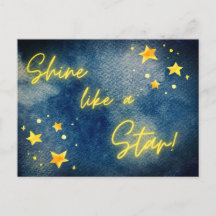 Shine Like Star Inspirational Quote Watercolor Blu