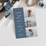 Shine On | Modern 3 Photo Collage Hanukkah Foil Holiday Card<br><div class="desc">A chic and elegant Hanukkah card design featuring three photos aligned at the right in a vertical layout. "Shine" appears alongside your photo in modern gold foil type. Personalise with your family name and custom Hanukkah greeting beneath for the perfect finishing touch to these cool minimalist holiday photo cards.</div>