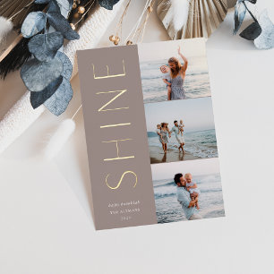 Shine On Modern 3 Photo Collage Hanukkah Foil Holiday Card