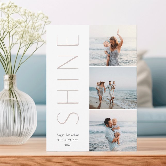 Shine On | Modern 3 Photo Collage Hanukkah Holiday Card (Creator Uploaded)