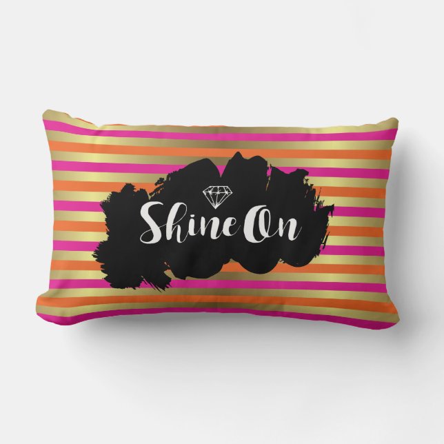 Shine On Pink, Orange & Faux Gold Metallic Stripe Lumbar Cushion (Front)