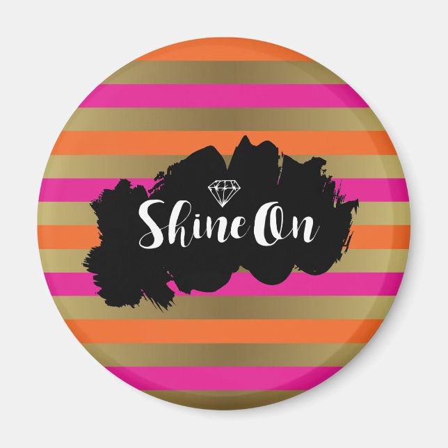 Shine On Pink Orange & Faux Gold Metallic Stripe Magnet (Front)