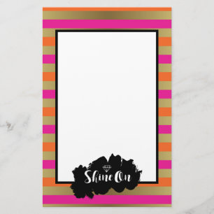 Shine On Pink Orange & Faux Gold Metallic Stripe Stationery
