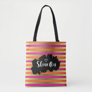 Shine On Pink, Pink & Faux Gold Metallic Stripe Tote Bag