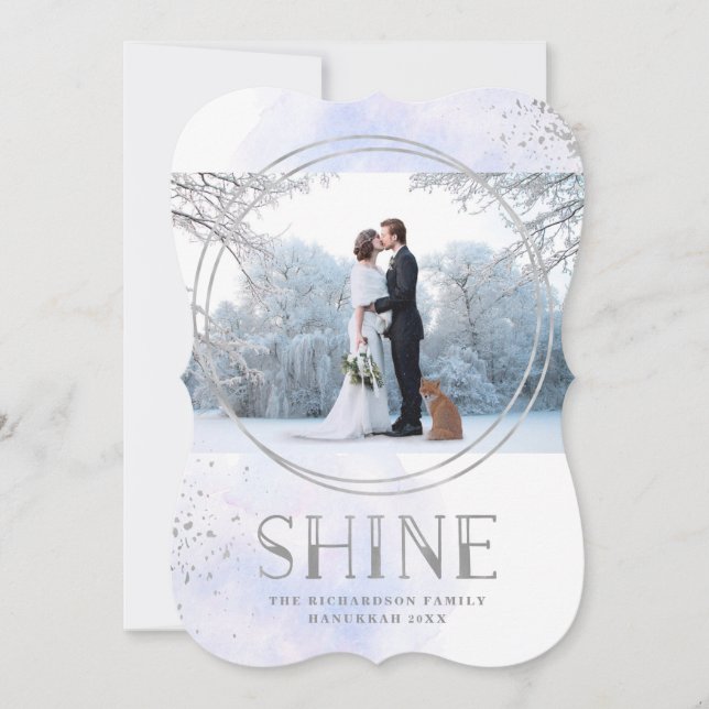 Shine | Silver and Light Blue Hanukkah Photo Holiday Card (Front)