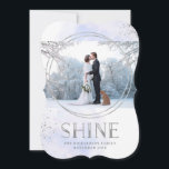 Shine | Silver and Light Blue Hanukkah Photo Holiday Card<br><div class="desc">This festive and trendy holiday card features the word "Shine" in faux silver,  modern typography,  with two matching geometric circles and splashes. Subtle soft blue abstract watercolor decorates the background and you can add your favourite personal photo to this gorgeous Hanukkah card.</div>