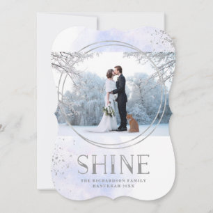 Shine   Silver and Light Blue Hanukkah Photo Holiday Card
