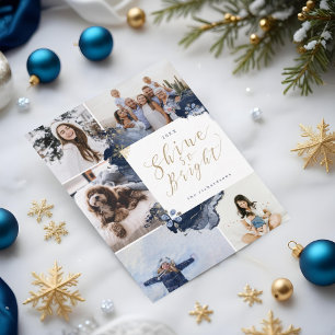 Shine So Bright & Navy Gold Agate Ink Five Photo Holiday Card