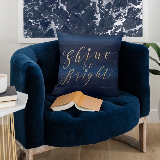Shine So Bright Navy Gold Glitter Jewel Snowflakes Cushion (Creator Uploaded)