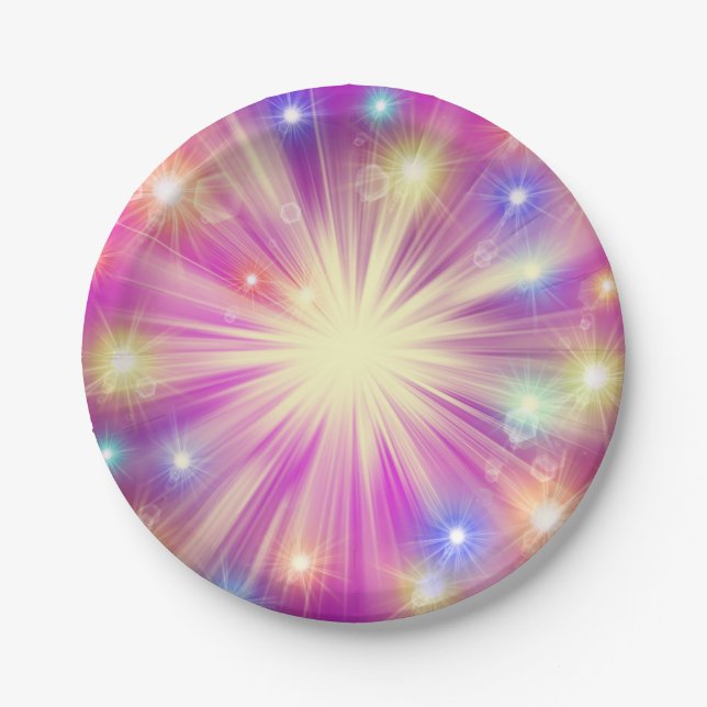 shine, star, sparkle, glow, glitter, light, effect paper plate (Front)