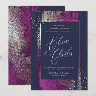 Shine, Winter Bliss Cassis Brush Strokes Navy Invitation