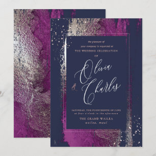 Shine, Winter Bliss Cassis Brush Strokes Navy Invitation