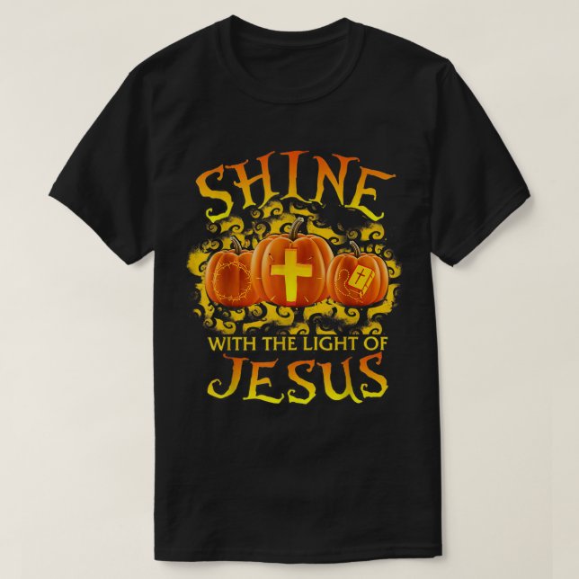 Shine With The Light Of Jesus Pumpkin Faith Bible  T-Shirt (Design Front)