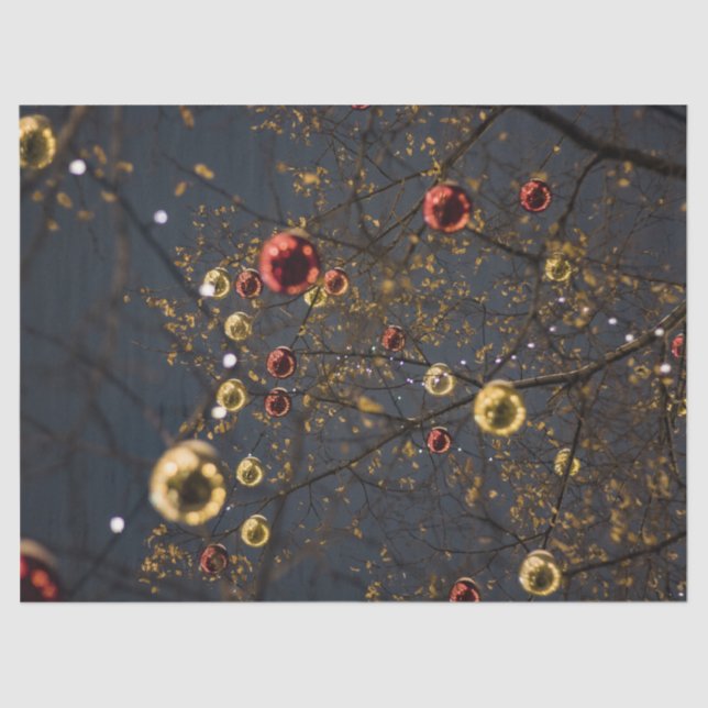 Shining and Glowing Red Gold Christmas Ornaments Tissue Paper (Front)