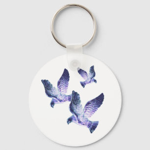 Shining Blue Christmas Doves Key Ring