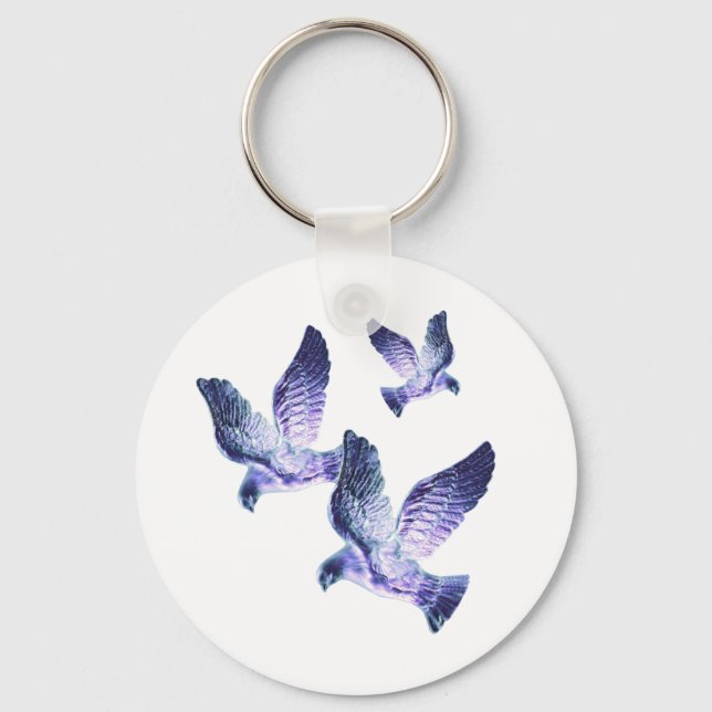Shining Blue Christmas Doves Key Ring (Front)