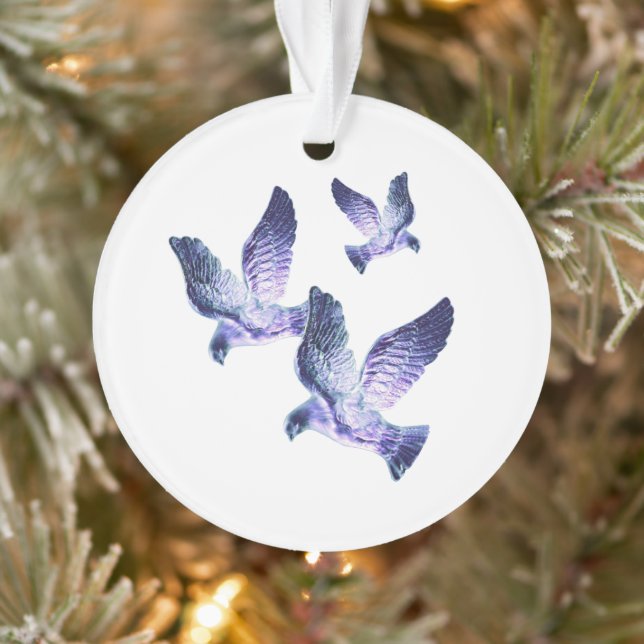 Shining Blue Christmas Doves Personalised Photo Ornament (Tree)
