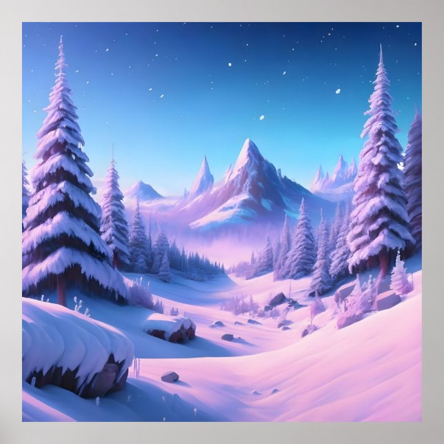 shining blue winter background with frozen scene poster (Front)