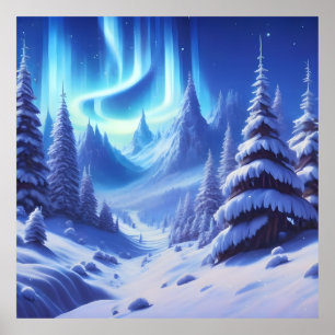 shining blue winter background with frozen scene poster