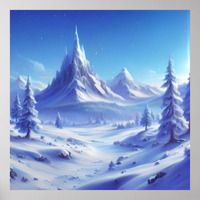 shining blue winter background with frozen scenery poster (Front)
