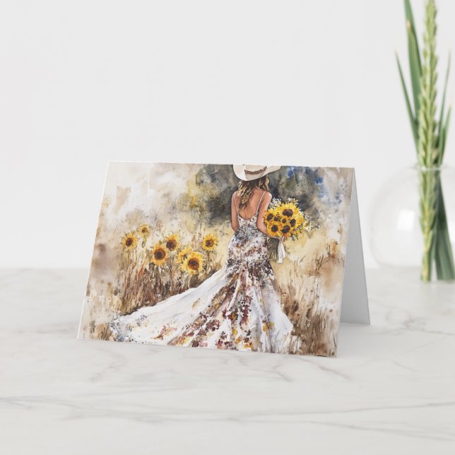 Shining Bright in Gown, Boots, and Sunflowers Card (Front)