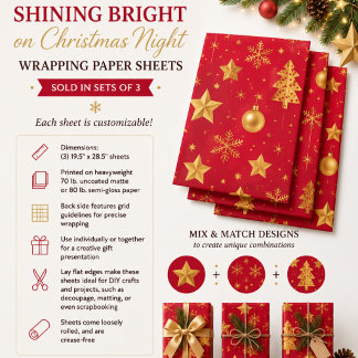 Shining Bright on Christmas Night Wrapping Paper Sheet