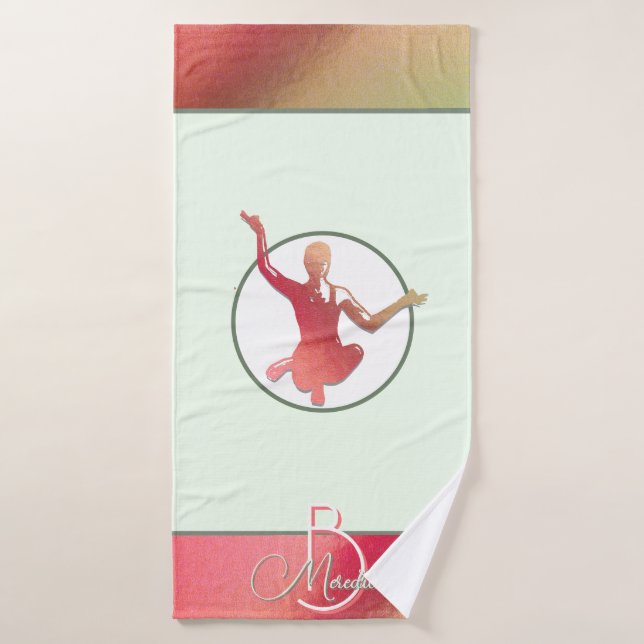 Shining bright pink  yogi silhouette bath towel (Bath Towel)
