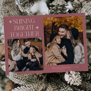 Shining Bright Stars Pink Multi Photo Holiday Card