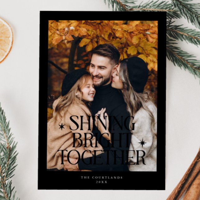 Shining Bright Together Photo Black Holiday Card (Creator Uploaded)