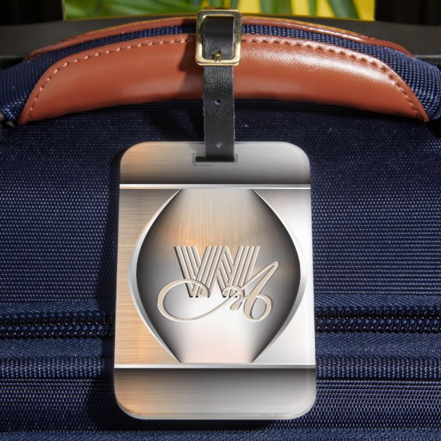 Shining Brushed Steel Monogram Luggage Tag (Front Insitu 2)